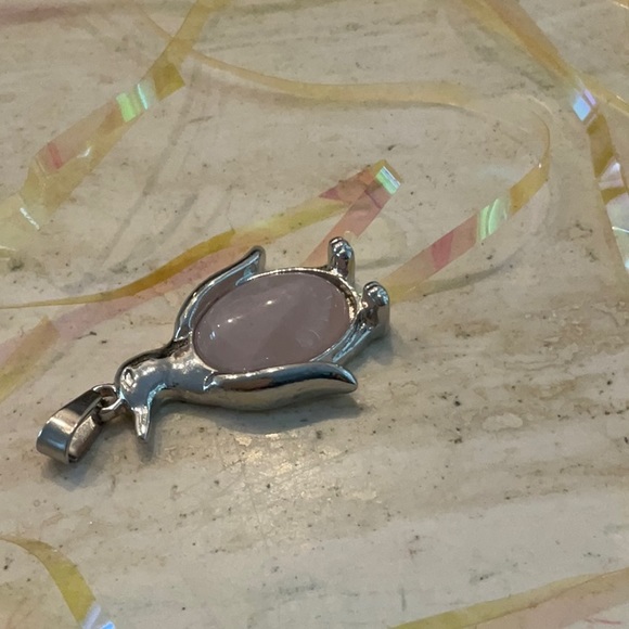 Penguin Charm Pink Quartz Pendant For Necklace Silver Tone - Picture 7 of 8